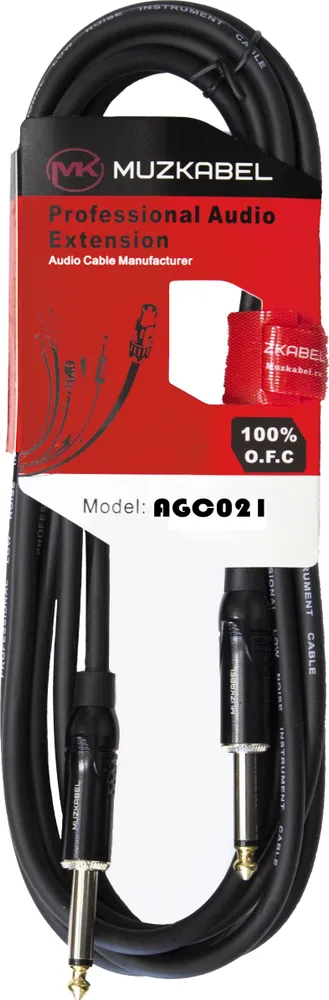 Гитарный кабель MUZKABEL AGC021 - 1 метр, JACK (моно) - JACK (моно)